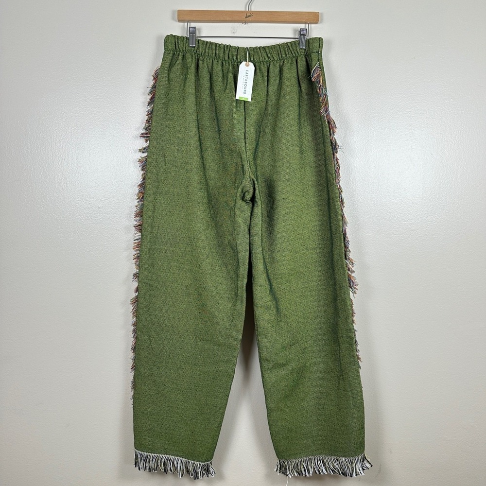 Earthbound Trading Co Women's XL Tapestry Pants Green Mushroom Butterfly Fringe - Picture 2 of 10